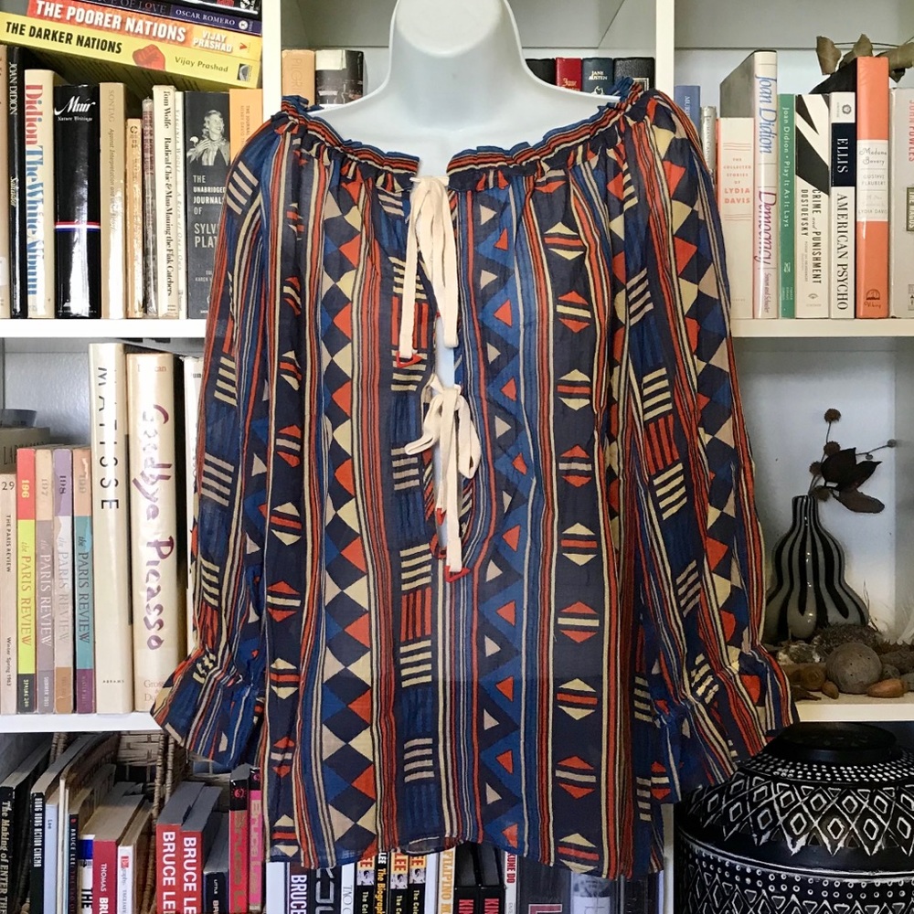 Marc Jacobs Lace-up Sheer Geometric Print Blouse